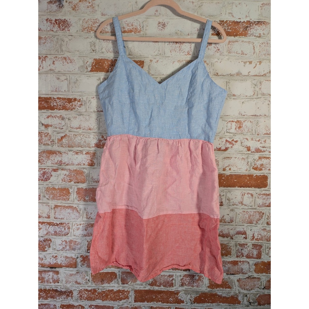 Cynthia Rowley Mini Dress Womens 12 Blue Pink Colorblock‎ Linen Summer Strappy